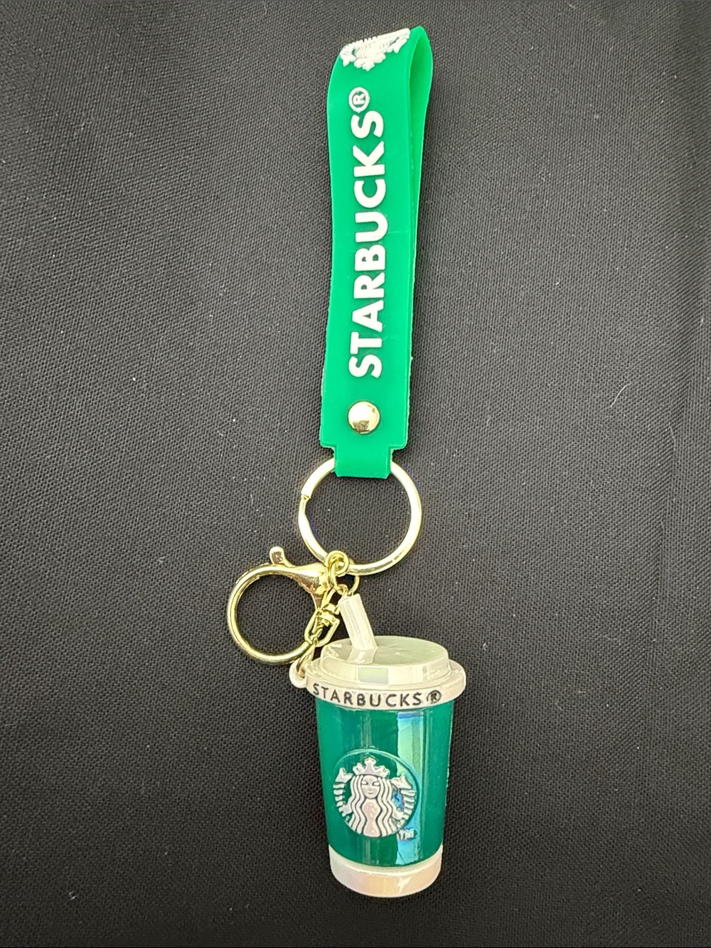 Starbucks Green Silicone Wristlet Keychain with Green Cup Charm